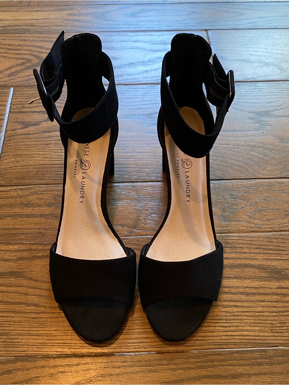 Chinese Laundry Black Suede Ankle-Strap Block Heels